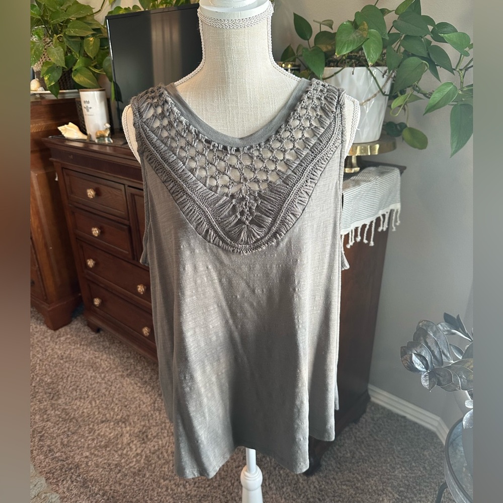 Maurices Charcoal Tank Top with Crochet Neckline